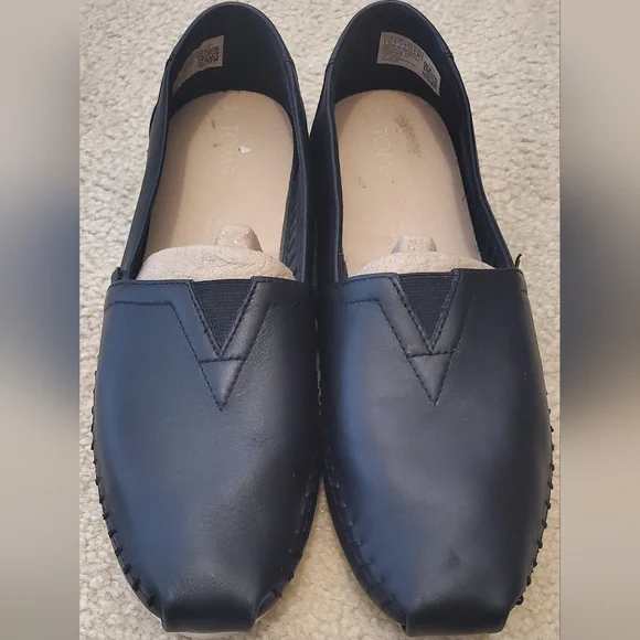 Black Real LeatherToms Alpargata Flats 9 Nearly New - Picture 2 of 6